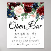 Boho Bloom | Burgundy Blush and Navy Open Bar Poster (Vorne)