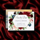 Boho Bloom | Burgundy Red and Blue Date Change Save The Date