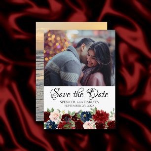Boho Bloom   Burgundy Red and Navy Blue 2 Foto Save The Date