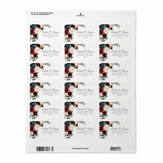 Boho Bloom | Burgundy Red and Navy Blue Address Adressaufkleber (Vorne)