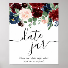Boho Bloom | Burgundy Red and Navy Blue Date Jar Poster