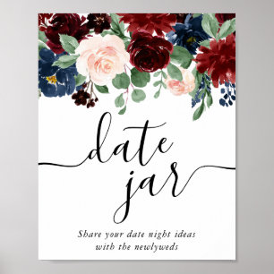 Boho Bloom Burgundy Red and Navy Blue Date Jar Poster