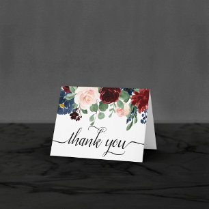 Boho Bloom   Burgundy Red and Navy Blue Foto Dankeskarte