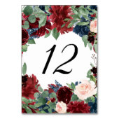 Boho Bloom | Burgundy Red and Navy Blue Frame Tischnummer (Rückseite)