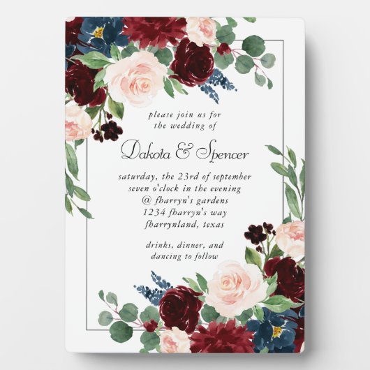 Boho Bloom | Burgundy Red and Navy Blue Keepake Fotoplatte (Vorderseite)