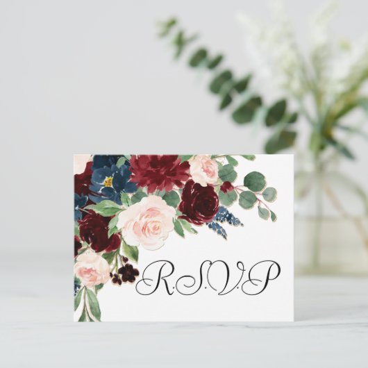 Boho Bloom | Burgundy Red and Navy Blue Meal UAWG Postkarte (Stehend Vorderseite)