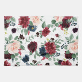 Boho Bloom | Burgundy Red and Navy Blue Pattern Geschirrtuch (Horizontal)