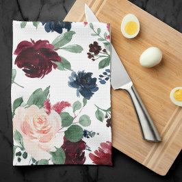 Boho Bloom | Burgundy Red and Navy Blue Pattern Geschirrtuch