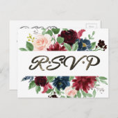 Boho Bloom | Burgundy Red and Navy Blue Rose UAWG Postkarte (Vorne/Hinten)