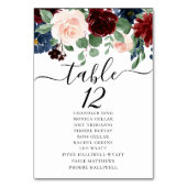 Boho Bloom | Burgundy Red and Navy Blue Seats Tischnummer (Rückseite)