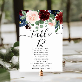 Boho Bloom | Burgundy Red and Navy Blue Seats Tischnummer