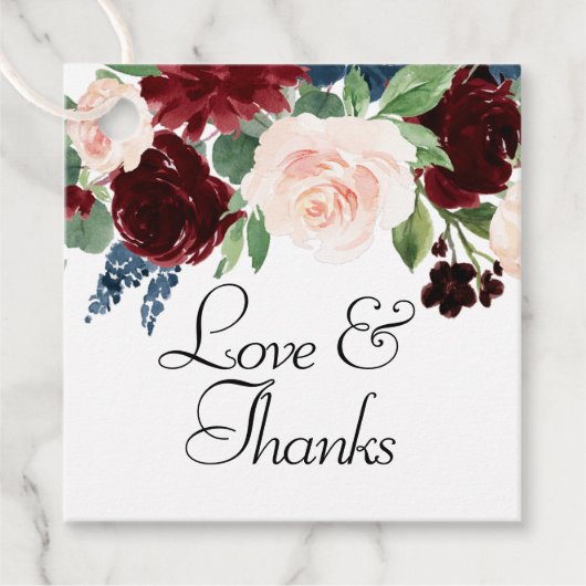 Boho Bloom | Burgundy Red and Navy Blue Vielen Dan Geschenkanhänger (Vorderseite)