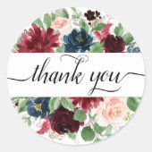 Boho Bloom | Burgundy Red and Navy Blue Vielen Dan Runder Aufkleber (Vorderseite)