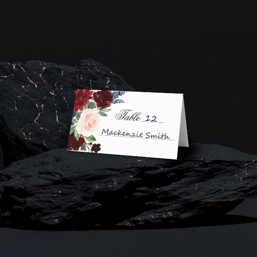 Boho Bloom | Burgundy Red Blush Navy Blue Bouquet Platzkarte