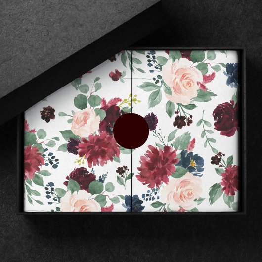 Boho Bloom | Burgundy Rot und Navy Blue Floral Seidenpapier