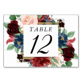 Boho Bloom | Burgundy Rot und Navy Blue Kreath Tischnummer (Vorderseite)