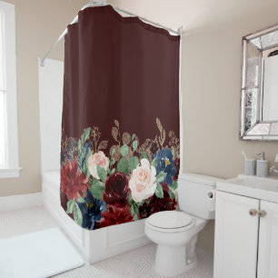 Boho Bloom Dark Burgundy and Navy Blue Bouquet Duschvorhang