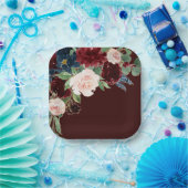 Boho Bloom | Dark Burgundy and Navy Blue Bouquet Pappteller (Party)