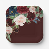Boho Bloom | Dark Burgundy and Navy Blue Bouquet Pappteller (Vorderseite)