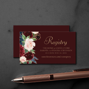 Boho Bloom Dark Burgundy Marsala Red Registry Begleitkarte