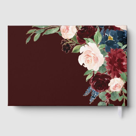 Boho Bloom | Dark Burgundy Red and Navy Blue Rose Gästebuch (Rückseite)