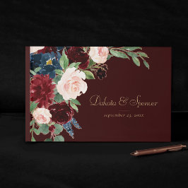 Boho Bloom | Dark Burgundy Red and Navy Blue Rose Gästebuch