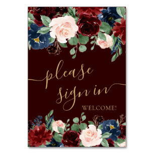 Boho Bloom Dark Burgundy Red and Navy Geschenke Tischnummer