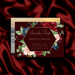 Boho Bloom Dunkle Elegant Burgundy Rot und Blush Save The Date
