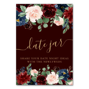 Boho Bloom Dunkler Burgund und Marine Blue Date Tischnummer