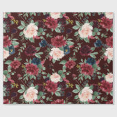 Boho Bloom | Dunkler Eleganter Roter Blush und Nav Geschenkpapier (Flach)