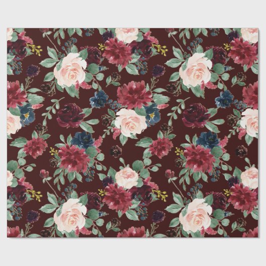 Boho Bloom | Dunkler Eleganter Roter Blush und Nav Geschenkpapier (Flach)