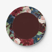 Boho Bloom | Dunkler Eleganter Roter Blush und Nav Pappteller (Vorderseite)