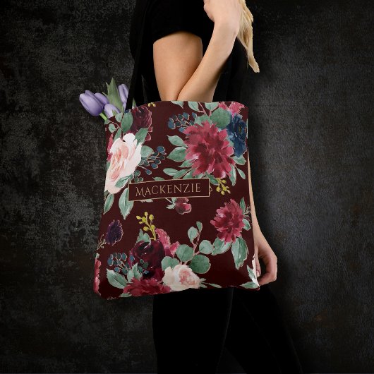 Boho Bloom | Dunkles Burgundy Blush and Navy Monog Tasche