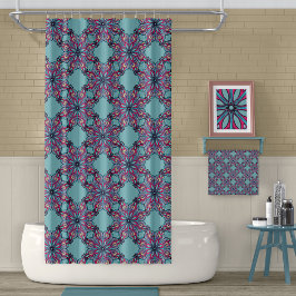 Boho Bloom Duschvorhang in Aquablau