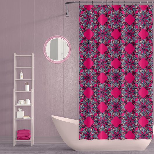 Boho Bloom Duschvorhang in Hot Pink