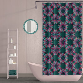 Boho Bloom Duschvorhang in Tealgrün