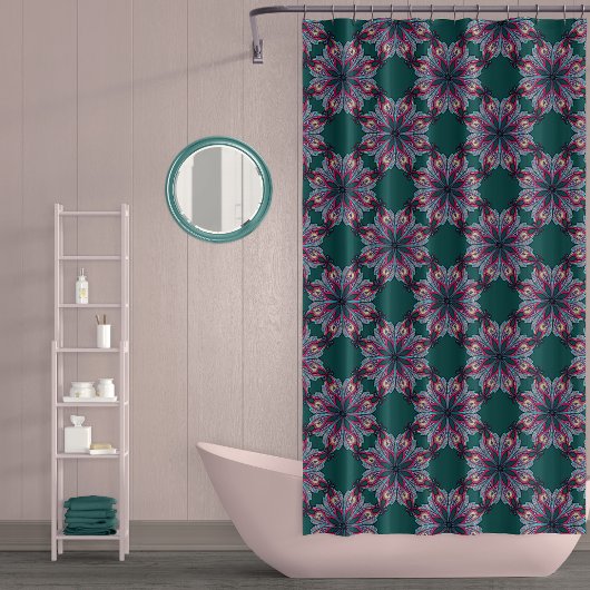 Boho Bloom Duschvorhang in Tealgrün
