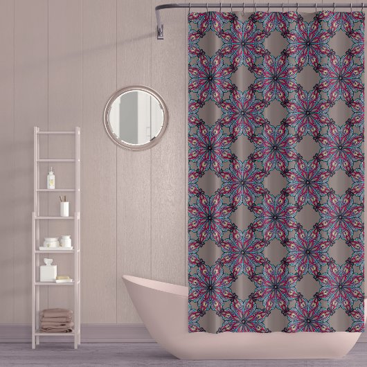 Boho Bloom Duschvorhang in warmem Taupe