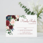 Boho Bloom | Eleganter Burgundy-Gold-Rahmen RSVP Karte (Stehend Vorderseite)