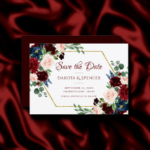 Boho Bloom Eleganter Burgundy-Gold-Rahmen Save The Date