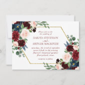 Boho Bloom | Eleganter Marsala Red Floral Gold Fra Einladung (Vorderseite)