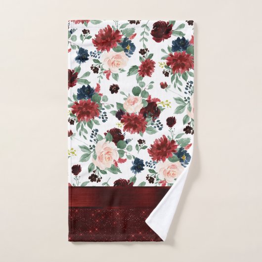 Boho Bloom | Elegantes Rot- und Blütenschimmer-Mus Badhandtuch Set (Handtuch)