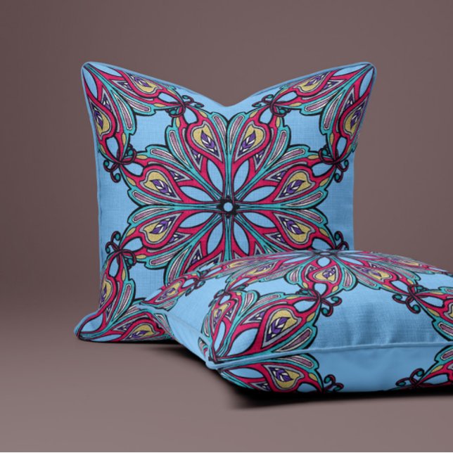 Boho Bloom in Sky Blue Kissen (Von Creator hochgeladen)