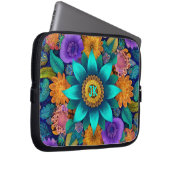Boho Bloom Mandala, Turquoise, Floral Laptopschutzhülle (Vorne Rechts)