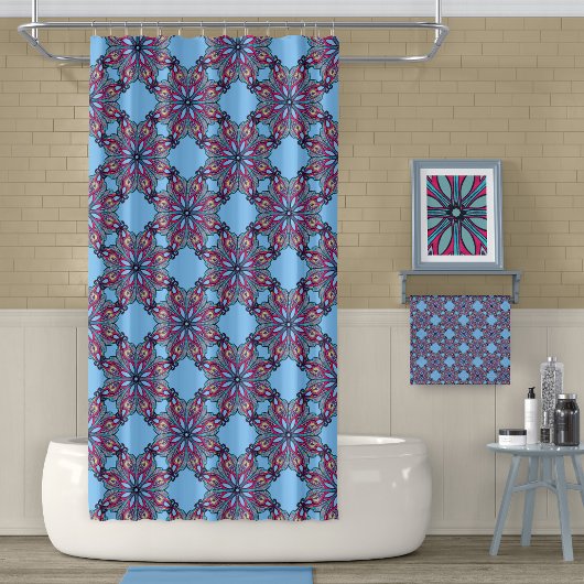 Boho Bloom Shower Curtain in Sky Blue Duschvorhang