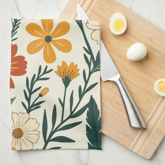 Boho Blooming Geschirrtuch (Viertel Falte)