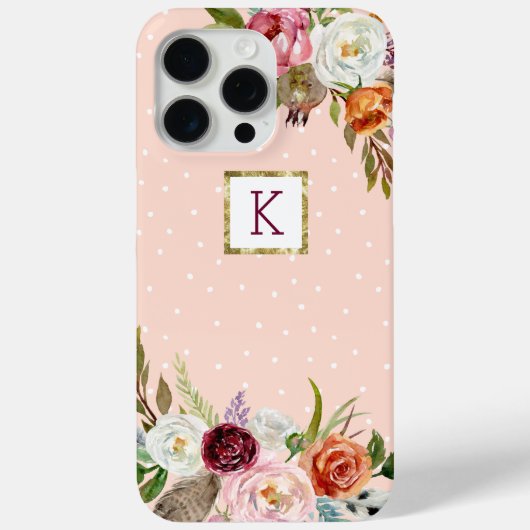 Boho Blooms Blush Dot Monogram Case-Mate iPhone Hülle (Rückseite)