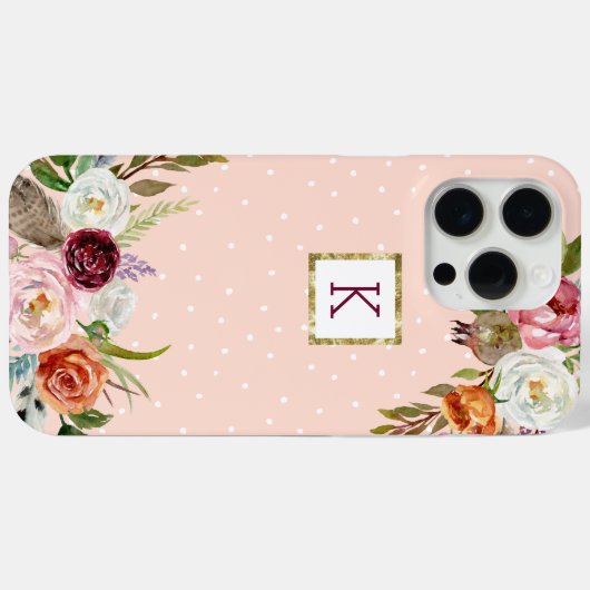 Boho Blooms Blush Dot Monogram Case-Mate iPhone Hülle (Rückseite (Horizontal))