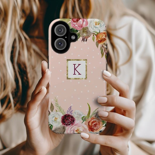 Boho Blooms Blush Dot Monogram Case-Mate iPhone Hülle