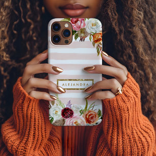 Boho Blooms Blush Streifen Monogramm Case-Mate iPhone Hülle